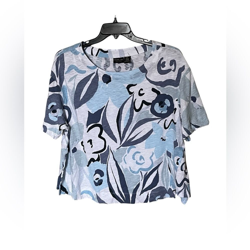 Rachel Zoe 100% Cotton Blue/White Floral Print Short Sleeve T-Shirt Top Size 2X